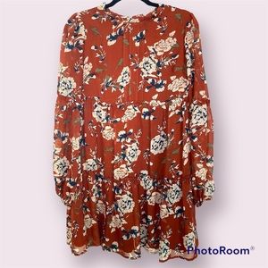 Davi & Dani gypsy floral tie sleeve dress, rust color, Sz S,